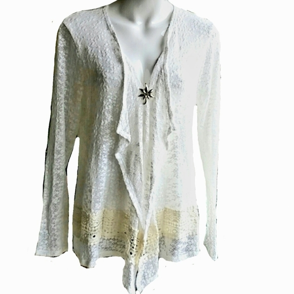 Style & Co. Sweaters - Style & Co. White Lightweight Opene Knit Crotchet Cotton Blend Cardigan Sz Large